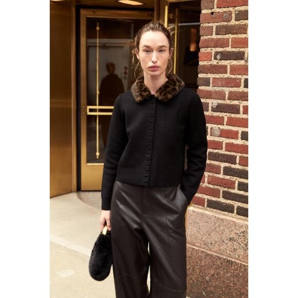 ZARA FAUX FUR COLLAR CARDIGAN - Picture 1 of 7